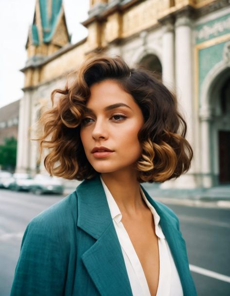 Loose Curl Bob Hairstyles, Chin Length Bob Curly Hair, Curly Italian Bob, Curled Bob Hairstyle, Curly Bob Hair, Curly Hair Bob, Curly Inverted Bob, Short Wavy Hairstyles For Women, Bob Hair Styles