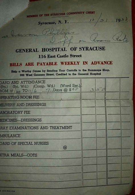 1938 Syracuse hospital bill Hospital Billing Format For Client 2024, Hospital Check Up, Drip Pic, Hospital Receipt, Hospital Bill Format, Sickness Billing Format, Itemized Hospital Bill, Hospital Bill Receipt 2024, Cute Display Pictures For Whatsapp