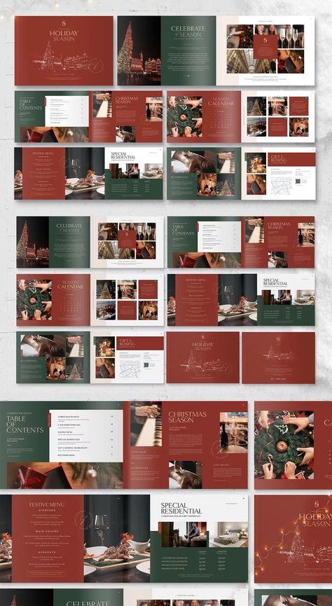 Christmas Hotel Brochure Template INDD Events Brochure Design, Christmas Magazine Layout Design, Christmas Magazine Layout, Christmas Brochure Design, Wedding Brochure Design, Hotel Brochure Design, Christmas Booklet, Wine Brochures, Booklet Design Layout