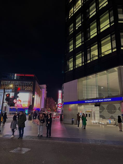 #cinematography #city #citylights #london #aesthetic Tottenham Court Road Station, Tottenham Court Road, London Aesthetic, City Lights, Cinematography, London, Road