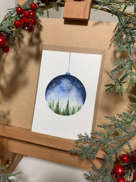 Water Colour Cards, Watercolour Christmas Cards, Handcrafted Christmas Cards, Painted Christmas Cards, Watercolour Christmas, Painted Water, Hand Lettering Cards, Christmas Cards Kids, Simple Christmas Cards