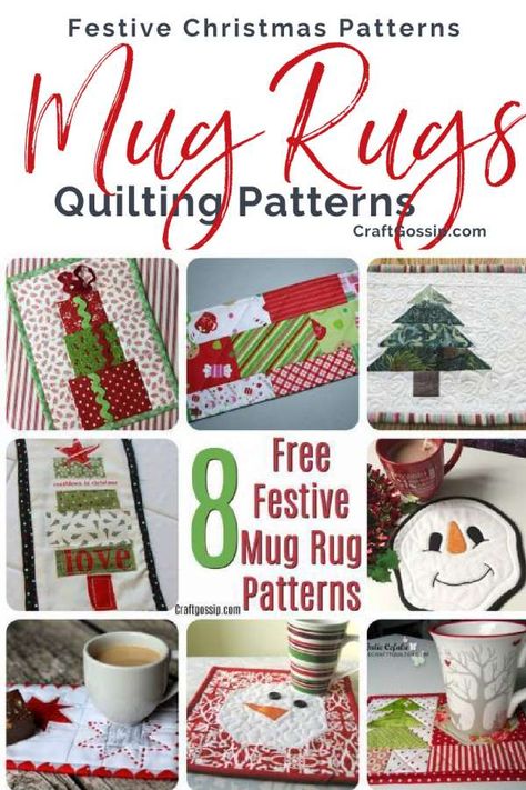 8 Free Quilted Christmas Mug Rug Patterns – Quilting Rug Mugs, Christmas Mug Rugs, Mug Rug Tutorial, Christmas Quilting Projects, Quilted Coasters, Christmas Quilting, Mug Rug Patterns, Rug Tutorial, Christmas Quilt Patterns