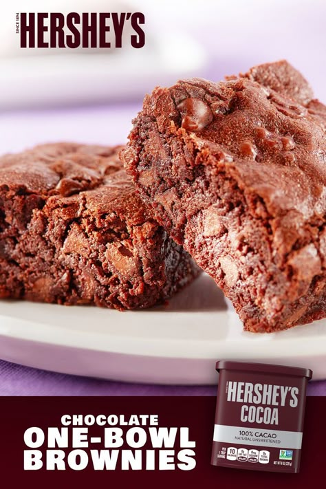 Hershey Chocolate Brownies, Hersheys Cocoa Brownies, Hershey Cocoa Brownies, Hershey Brownie Recipe, Brownie Variations, Recipe Using Plain Yogurt, Chocolate Brownie Recipes, Hershey Recipes, One Bowl Brownies