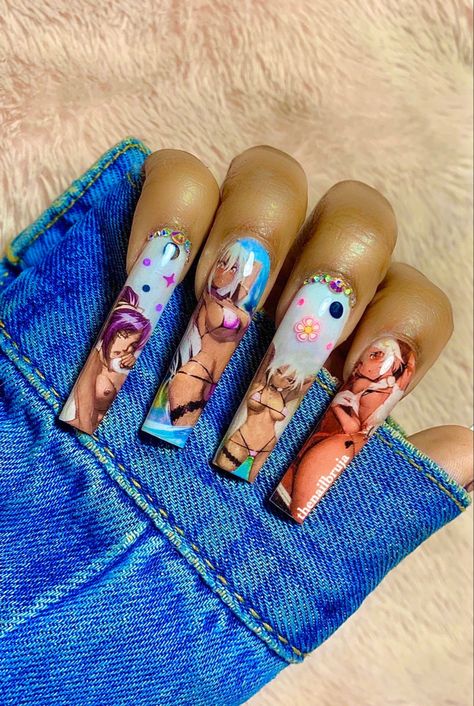 Feminism Nails, Ugly Nails Weird, Uwu Nails, Goofy Nails, Cursed Nails, Manga Nails, Silly Nails, Mango Nails, Nails Brown Skin