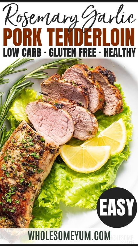 Rosemary Garlic Keto Pork Tenderloin Recipe Keto Pork Tenderloin, Tzatziki Sauce Recipe Easy, Rosemary Pork Tenderloin, Garlic Pork Tenderloin, Pork Tenderloin Marinade, Baked Pork Tenderloin, Cooking Pork Tenderloin, Garlic Pork, Keto Pork