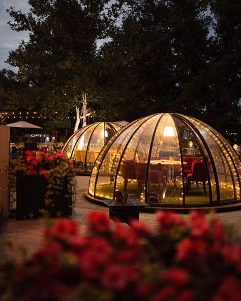 Igloo Dining, Winter Igloo, Roof Top Cafe, Bar Lounge Design, Rooftop Restaurant Design, Glass Restaurant, Night Picnic, Outdoor Restaurant Design, Small Cafe Design