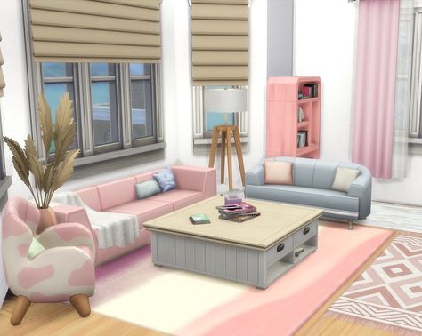 Sims 4 Pink Living Room, Sims 4 Pastel Furniture, Sims 4 Danish Pastel, Sims 4 Pastel House, Sims 4 Pastel Pop Kit, Sims 4 Pastel Cc, Sims 4 Living Room Ideas, Sims Rooms, Pastel Interior Design