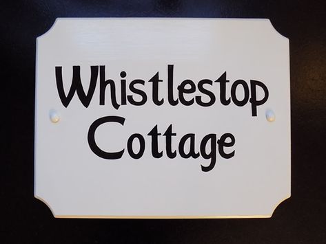 custom lettered craftsman font cottage sign Name On Wood, Whistle Stop Cafe, Cottage Names, Sign Fonts, Tree Cottage, Miniature Sign, Frog Pictures, Holly Tree, Cottage Signs