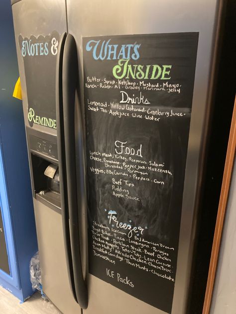 Chalk board paint from the hardware store and chalk pens from dollar tree to help remember whats in the fridge amd spruce upan old stainless steel refrigerator Paint Stainless Steel Fridge, Chalkboard Fridge, Paint Stainless Steel, Board Paint, Stainless Steel Fridge, Chalk Pens, Stainless Steel Refrigerator, Beef Tips, Chalkboard Paint