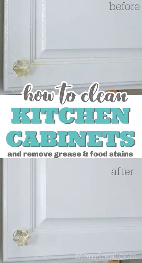 Best Way To Clean White Cabinets, Kitchen Cabinet Cleaning, How To Clean Kitchen Cabinets, How To Clean Kitchen, Cabinet Cleaner, Kitchen Degreaser, Cleaning Grease, Laminate Kitchen Cabinets, Diy Cabinet Doors