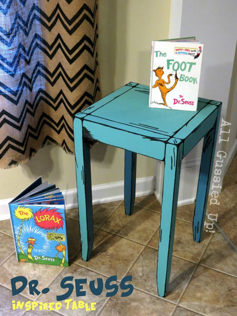 Dr. Suess Furniture Paint Job #2 Shelf Furniture, Table Nightstand, Cartoon Painting, Upcycled Home Decor, Painted Chairs, Funky Furniture, Creative Furniture, Refurbished Furniture, Painted Table