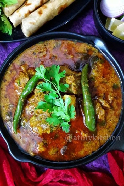 Chettinad Mutton Kuzhambu / Mutton Curry / South Indian Mutton Curry - At My Kitchen Chettinad Mutton Curry, Indian Mutton Curry Recipes, Mutton Recipes Indian Gravy, Easy Mutton Curry Recipe, Indian Mutton Recipes, Chicken Kadai Recipe, Lamb Curry Recipes, Mutton Gravy, Mutton Curry Recipe