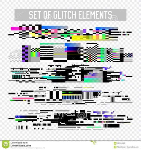 Glitch Effect Elements Set. TV Distortion, Digital Noise Abstract Design, Decay Signal, Screen Pixel Illustration Stock Vector - Illustration of glitched, fail: 111348280 Glitch Effect Drawing, Noise Illustration, Pixel Effect, Pixel Illustration, Glitch Gif, Typo Poster, Internet Art, Glitch Effect, Graphisches Design