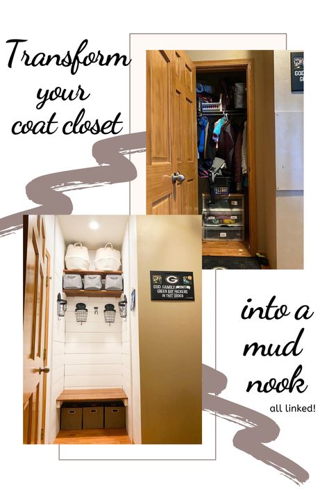 Step by step process, with photos and links.  Convert your small coat closet to a shiplap mud nook that is functional and beautiful. Tiny Coat Closet Makeover, Hall Closet To Mudroom, Convert Coat Closet To Mud Room, Small Closet To Mudroom Convert, Tiny Hall Closet, Mud Nook, Closet To Mudroom Convert, Closet To Mudroom, Coat Closet Makeover