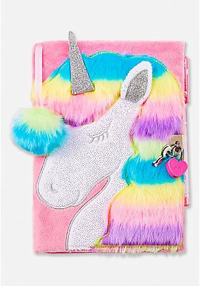 Unicorn Faux Fur Journal Justice School Supplies, Unicorn Book, Unicorn Room Decor, Unicorn Books, Unicorn Bedroom, Unicorn Fashion, Jojo Bows, Pink Notebook, Unicorn Bag