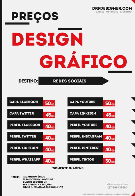 Preços Design Gráfico. Serviços de Design Gráfico para Redes Sociais no DRF Designer. Tabela de Preços Design Gráfico, promoções Design Gráfico, solicitar orçamento Design Gráfico.  https://www.drfdesigner.com/servicos/design-grafico/ #drfdesigner #designgrafico Design Grafico Inspiration, Designer Grafico, Social Media Church, Price List Design, Grafic Design, Instagram Feed Inspiration, Graphic Design Lessons, Design Grafico, Graphic Design Tips