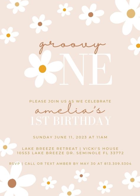 Daisy Invitations, Flower Birthday Party, 1st Birthday Girl Decorations, Daisy Party, Happy Birthday Printable, Baby Birthday Themes, Wild One Birthday Party, 1st Birthday Party Invitations