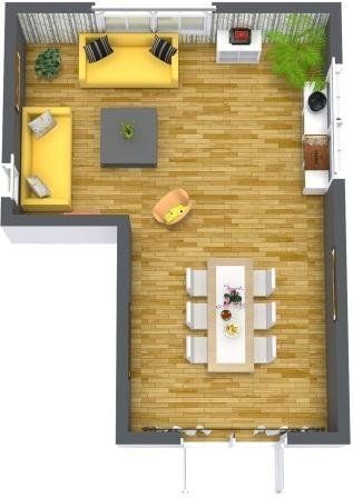 Apartment Furniture Layout, L Shaped Living Room, Dining Room Layout, Basement Layout, Living Room Layout, Dining Room Remodel, Living Room Furniture Layout, Modern Minimalist Living Room, Living Room Remodel