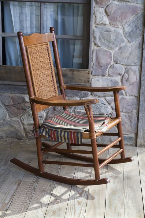 Wooden Rocking Chair. Unique Wood Rocking Chair on Front Porch stock image Wooden Front Porch, Front Porch Chairs, Where Did The Time Go, Wooden Rocking Chair, Porch Chairs, Wooden Rocking Chairs, Wood Rocking Chair, Knock On The Door, Celebration Of Life