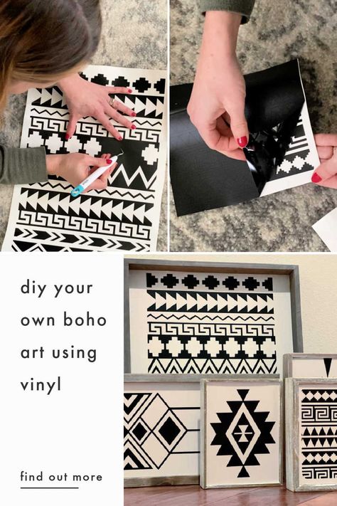 Creating Boho Bedroom Decor with the Cricut Explore Air 2 #bohodecor #bohodiy #diydecor #cricutdecor Diy Wall Decor Cricut, Cricut Projects Bedroom Decor, Cactus Boho Decor, Aztec Office Decor, Bedroom Cricut Projects, Western Boho Diy Decor, Boho Cricut Designs, Diy Boho Crafts Home Decor, Boho Crafts To Sell