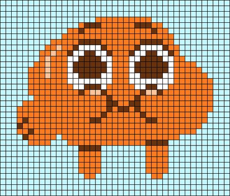 The Amazing World Of Gumball Pixel Art, Gravity Falls Alpha Pattern, Funny Crochet Tapestry, Grid Pattern Crochet Pixel Art, Small Pixel Art Grid, Roblox Pixel Art, Adventure Time Pixel Art, Alpha Crochet Patterns, Cartoon Pixel Art