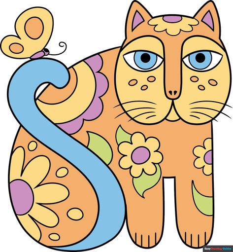 How to Draw an Abstract Laurel Burch Cat Featured Image New Drawing Ideas, Laurel Birch, Laurel Burch Art, Easy Drawing Guides, Drawing Steps, Painted Handbag, Cat Template, Laurel Burch Cats, Cat Drawing Tutorial