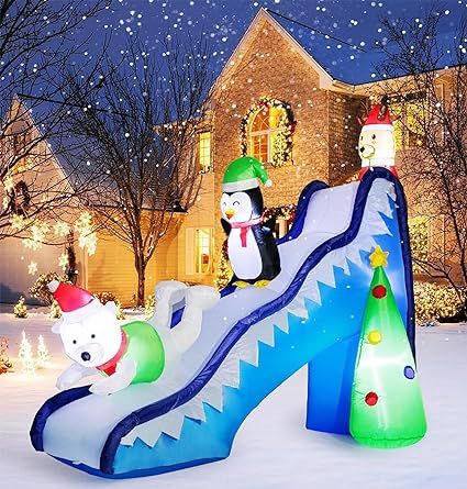 9 FT Christmas Inflatables Outdoor Decorations, Funny Slide Scene Inflatable with Reindeer Penguin Polar Bear Built-in LED Light for Party Blow-Up Yard Lawn Garden Christmas Decor Garden Christmas Decor, Christmas Blow Up, Halloween Blow Ups, Inflatable Christmas Decorations Outdoor, Inflatable Christmas Decorations, Inflatable Pumpkin, Lights Decorations, Christmas Home Decorations, Inflatable Slide