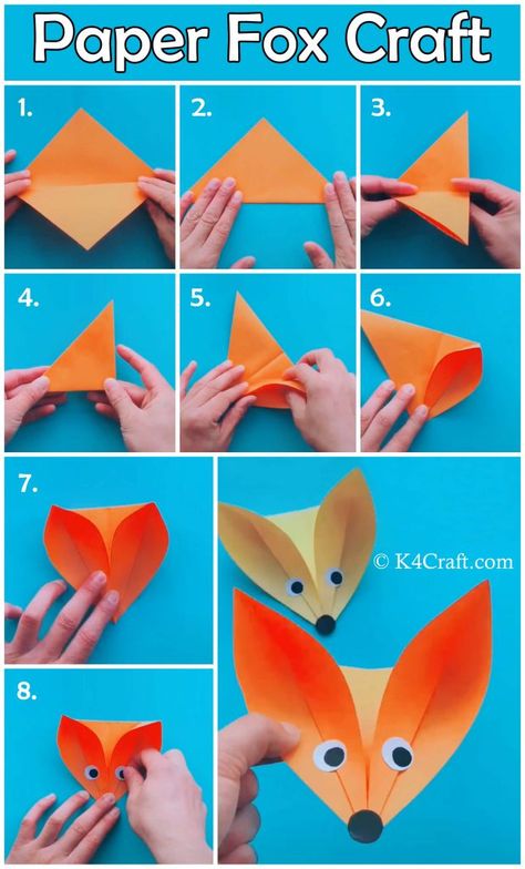 Fox Craft, Paper Animal Crafts, Paper Snowflake Patterns, Bee Crafts For Kids, Paper Folding Crafts, Paper Fox, Fox Crafts, Cute Origami, Cool Paper Crafts