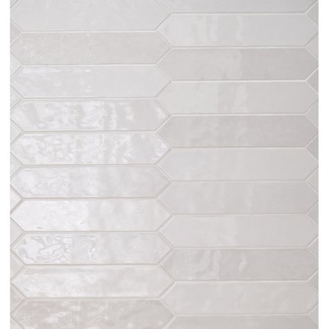 Renzo 2.5" x 13" Glossy Ceramic Picket Wall Tile Glossy Ceramic Tile Backsplash, Master Bath Tile Wall, Home Depot Tile Bathroom, Off White Backsplash Kitchen, Picket Tile Shower Wall, White Picket Tile Backsplash, Vertical Tile Backsplash Kitchen, Picket Backsplash Tile, Picket Backsplash