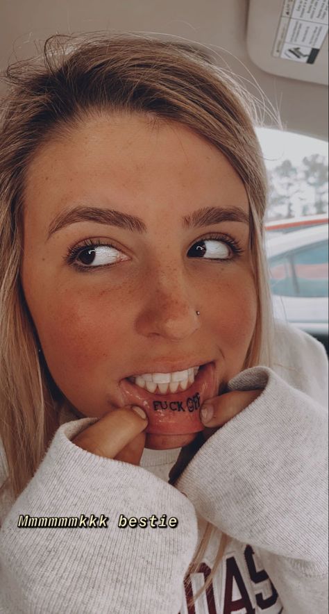 Under Lip Tattoo, Funny Lip Tattoo, Lip Tattoos For Women, Lip Tats, Inside Lip Tattoos, Lip Tattoo Ideas, Inner Lip Tattoo, Hairline Tattoos, Funny Lips