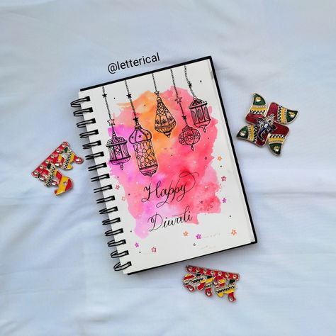 Late Diwali post | Calligraphy by Madhvi Aesthetic Diwali Drawing Ideas, Diwali Notebook Decoration, Diwali Card Aesthetic, Diwali Ideas Drawing, Diwali Aesthetic Painting, Cute Diwali Drawing, Diwali Front Page Design, Dipawali Drawings, Diwali Sketch Ideas