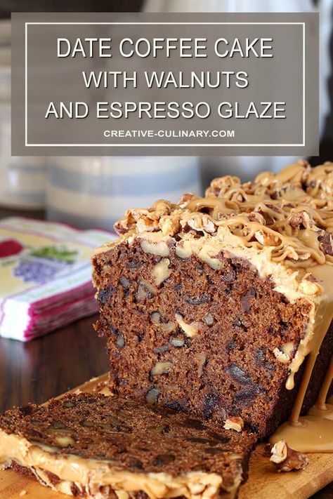 Espresso Glaze, Date And Walnut Cake, Date Coffee, Date Nut Bread, Coffee And Walnut Cake, Date Cake, Recipes Yummy, Walnut Cake, Coffee Cake Recipes