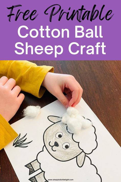 cotton ball sheep craft with a free printable sheep template Sheep Craft Cotton Balls, Cotton Wool Sheep, Kindergarten Sheep Craft, Making Sheep With Cotton Balls, Handprint Sheep Craft, Lamb Face Template Free Printable, Sheep With Cotton Balls, David And Sheep Craft, Cotton Ball Sheep Craft Preschool