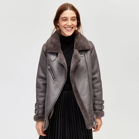 Warehouse, OVERSIZED AVIATOR JACKET Dark Grey 1 Aviator Jacket Outfit, Leather And Denim, Aviator Jacket, Aviator Jackets, Women's Coats And Jackets, Jacket Outfit, Denim Jackets, Coats And Jackets, Women's Coats & Jackets