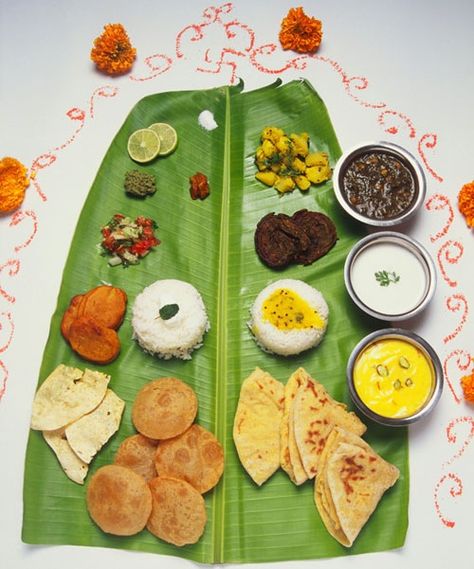 Banana leaf Food Menu For Wedding, Maharashtrian Thali, Maharashtra Food, Banana Leaf Plates, Menu For Wedding, Maharashtrian Food, Indian Thali, Indian Salads, Traditional Indian Food