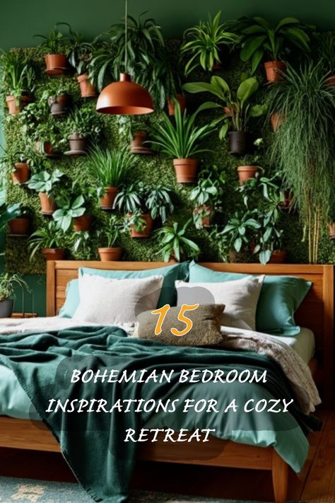 I absolutely love how this bohemian bedroom brings the beauty of nature indoors! With lush greenery and cozy textiles, it creates a perfect retreat. The layered pillows and soft throws invite relaxation, while the plant wall adds a refreshing touch. This space is a true testament to how plants can transform a bedroom into a tranquil oasis. Let’s dive into these inspirations and explore the perfect blend of comfort and style! Bedroom Plants And Greenery Ideas, Jungle Bedroom Aesthetic, Greenery In Bedroom, Jungle Style Interior, Greenery Bedroom Ideas, Jungle Bedroom Ideas For Adults, Dark Maximalist Bedroom, Biophilic Design Bedroom, Biophilic Bedroom