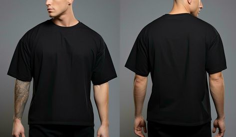 Henley T Shirt, T Shirt Mockup, Back View, Tshirt Mockup, Shirt Mockup, Front View, Male T Shirt, Side View, Wearing Black