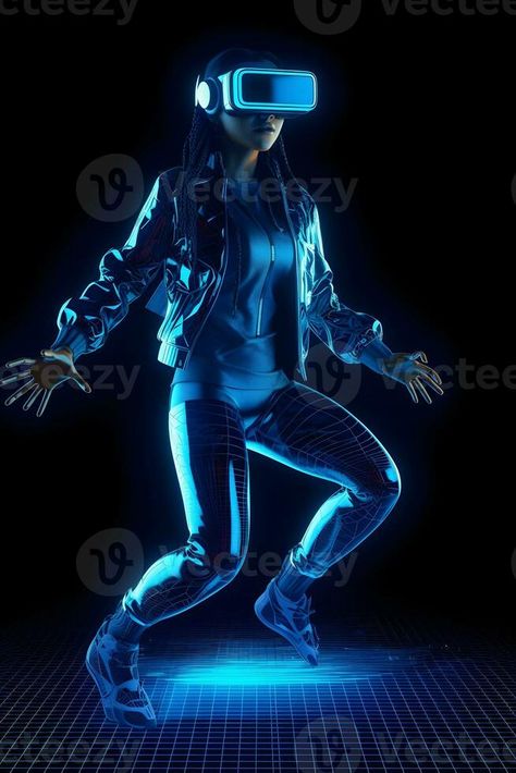 dancing gamer person wearing virtual glasses on blue neon background ,generative ai Blue Neon Background, Virtual Glasses, Neon Background, Dance Games, Vector Character Design, Neon Backgrounds, Blue Neon, Vector Character, Dancing