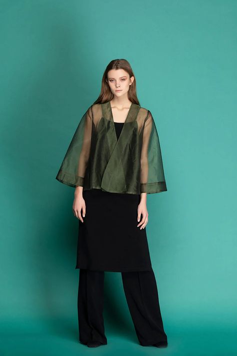 Organza Kimono, Short Kimono Jacket, Cocktail Outfits, Kimono Blouse, Sheer Kimono, Short Kimono, Silk Kimono, Kimono Jacket, Green Blouse