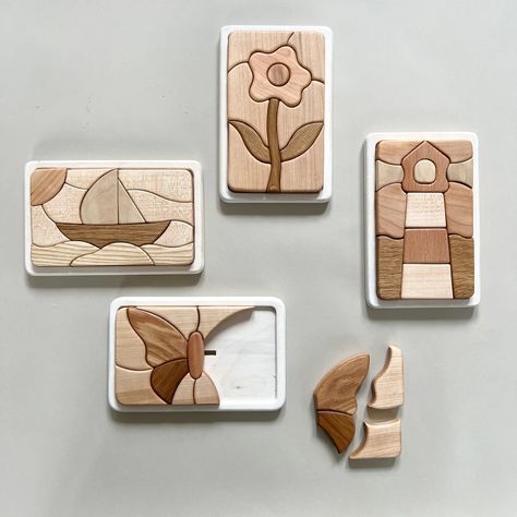 Handcrafted Wooden Puzzle or Shape Blocks — Oak & Ever Diy Montessori Toys, Flower Puzzles, Making Wooden Toys, Montessori Educational Toys, Wooden Games, Kids Wooden Toys, Wood Puzzles, Wood Creations, Wood Toys