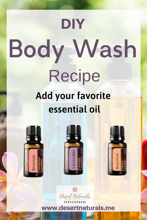 Make your own homemade body wash using all natural ingredients.  Add your favorite essential oil for scent and skin benefits.  Your skin will love Lavender and Geranium essential oil from doTERRA.  Moisturizing, anti-aging, and soothing.  This will help with eczema, dry skin, redness, or rash.  Grapefruit essential oil is energizing and tightens the skin to help with the appearance of cellulite. Easy Diy Body Wash, Body Wash Recipe, Diy Body Wash, Homemade Body Wash, Doterra Blends, Essential Oil Beauty, Doterra Recipes, Doterra Essential Oils Recipes, Doterra Oil