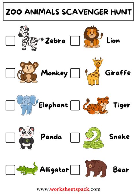 Animal Spotting Challenge: Zoo Animals Scavenger Hunt Printable - worksheetspack Zoo Scavenger Hunt Printable Preschool, Free Zoo Printables Preschool, Zoo Birthday Games, Animal Kingdom Preschool Activities, Free Zoo Animal Printables, Animal Theme Games, Safari Scavenger Hunt Free Printable, Zoo Scavenger Hunt Printable Free, Zoo Birthday Party Activities