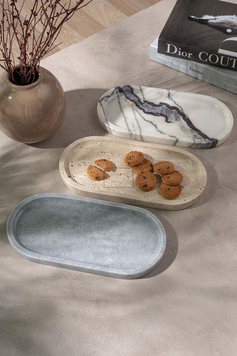 Elegant Aegean Marble Platter Set (3-Piece) Transform your dining experience with our elegant Aegean marble platter set of 3 Pieces. Handcrafted from premium Aegean marble sourced from Turkey--the same marble celebrated for its use in ancient Roman architecture--this set combines timeless sophistication with versatile functionality. Each platter features solid marble construction, ensuring durability and a luxurious appearance. The smooth surfaces are ideal for serving a variety of foods, from a Marble Objects, Street Room, Stone Tray, Ancient Roman Architecture, Marble Accessories, Marble Furniture, Platter Set, Kitchen Vanity, Roman Architecture