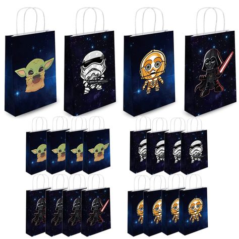 PRICES MAY VARY. ①You Will Receive: 1 Set Of 20 Mandalorian Theme Gift Bags, Including 4 Patterns, 5 For Each Pattern.bag is approx 8.3"*6"*3" ②Yoda Birthday Party: It is a wonderful cool gift for your kid who likes Baby Yoda, these gift bags contain almost Yoda typical elements. It would leave a deep impression to your party host and guests. ③: High Quality: The Material Of The Star Wars Gift Bag is A Rope With A Handle. The Gift Bag is Made Of High-Quality Sturdy Kraft Paper, And The Bottom Is Yoda 1st Birthday, Cute Yoda, Star Wars Themed Birthday Party, Yoda Birthday, Yoda Party, Boy Party Decorations, Goody Bags, Adult Birthday Party, Star Wars Party