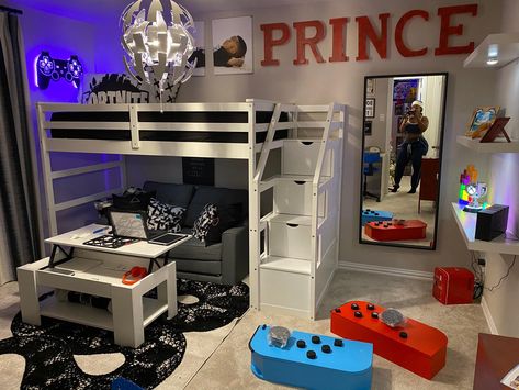 Boys Loft Bedroom Ideas, Boys Gamer Bedroom, Gamer Bedroom Ideas, Gaming Bedroom Ideas, Cool Boys Room, Cool Bedrooms For Boys, Boys Game Room, Gaming Bedroom, Gamer Bedroom