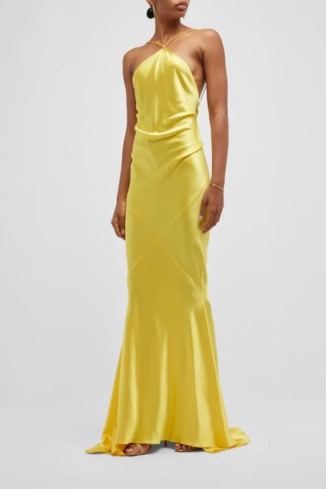 Yellow Evening Gown, Yellow Formal Dress, Silk Yellow Dress, Sergio Hudson, Yellow Evening Dresses, Trumpet Silhouette, Best Designer Dresses, Yellow Gown, Trumpet Gown