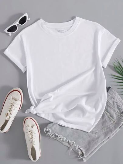 WishList | SHEIN White Tshirt Outfit Women, White T Shirt Mockup, Satin Blouse Outfit, Mock Up T Shirt, Polo For Women, Minimalist Blouse, T-shirt Photography, Plain T Shirts, Mode Chanel