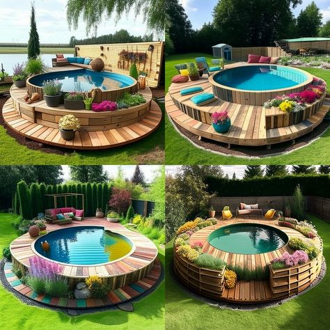 More ideas @... - Best Pallet Ideas | Facebook Pool Pallet Ideas, Sideyard Ideas, Piscina Pallet, Wooden Pallet Ideas, Hot Tub Pergola, Ideas De Piscina, Pallet Pool, Diy Garden Decor Projects, Huge Garden