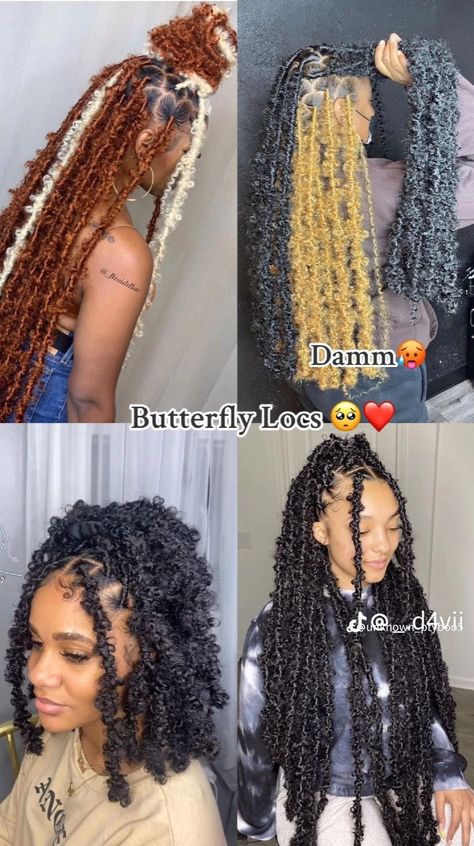 Butterfly Locs With Highlights, False Locs, Butterfly Loca, Type Of Braids, Butterfly Braids, Hair Braid Designs, Curly Hair Accessories, Braiding Your Own Hair, Short Box Braids Hairstyles