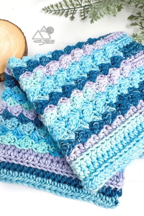 Easy Textured Crochet Washcloth Free Pattern and Video Tutorial - Winding Road Crochet Crochet Dog Blanket, Crochet Wave Pattern, Crochet Washcloth Free Pattern, Crochet Washcloth Free, Crochet Baby Projects, Crochet Washcloth Pattern, Crochet Dog Patterns, Crochet Stitches Free, Chunky Knitting Patterns